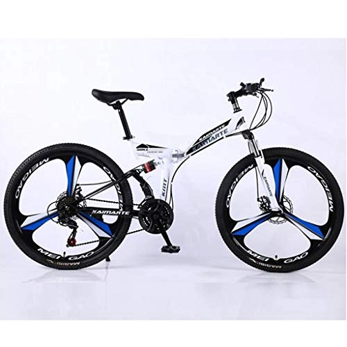 Folding Bike : JLFSDB Mountain Bike, 26 Inch Women / Men MTB Foldable Bicycles Lightweight Carbon Steel Frame 21 / 24 / 27 Speeds Full Suspension (Color : White, Size : 24speed)