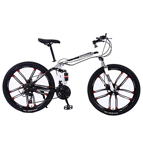 Folding Bike : JLFSDB Mountain Bike 26Women / Men Mountain Bicycle 21 / 24 / 27 Speeds Foldable Carbon Steel Frame Full Suspension Integral Wheel (Color : White, Size : 21speed)