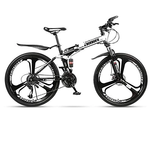 Folding Bike : JLFSDB Mountain Bike, Carbon Steel Frame Foldable Hardtail Bicycles, Dual Suspension And Dual Disc Brake, 26 Inch Wheels (Color : White, Size : 21-speed)