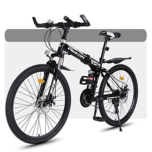 Folding Bike : JLFSDB Mountain Bike, Foldable Hard-tail Mountain Bicycles, Carbon Steel Frame, Dual Suspension And Disc Brake, 26 Inch Wheels (Color : Black, Size : 27-speed)