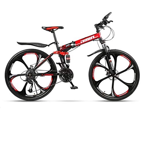 Folding Bike : JLFSDB Mountain Bike, Foldable Hardtail Bicycles, Dual Disc Brake And Double Suspension, Carbon Steel Frame (Color : Red, Size : 24-speed)