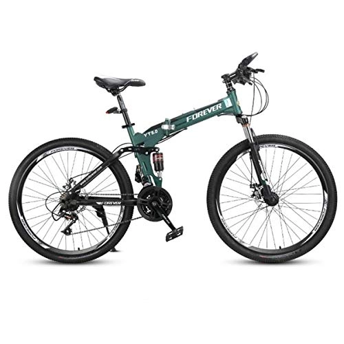 Folding Bike : JLFSDB Mountain Bike, Foldable Hardtail Bicycles, Full Suspension And Dual Disc Brake, 26 Inch Wheels, 24 Speed (Color : Green)