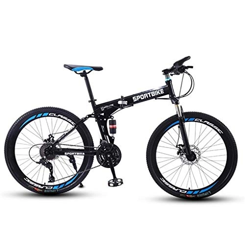 Folding Bike : JLFSDB Mountain Bike, Foldable Men / Women Hardtail Bicycles, Carbon Steel Frame, Dual Disc Brake And Double Suspension (Color : Black, Size : 21 Speed)