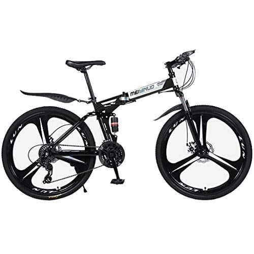Folding Bike : JLFSDB Mountain Bike Foldable Mountain Bicycles 26'' Lightweight Carbon Steel Frame 21 / 24 / 27 Speed Disc Brake Full Suspension Unisex (Color : Black, Size : 24speed)