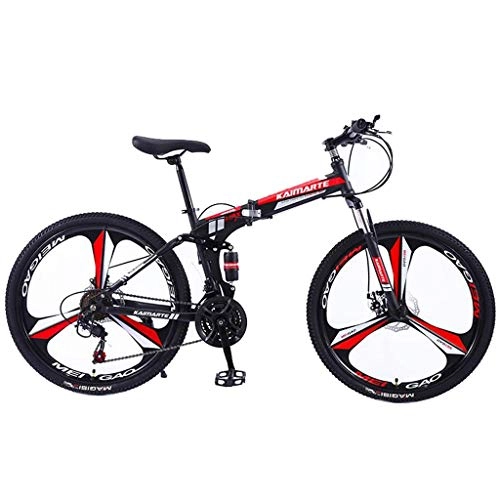 Folding Bike : JLFSDB Mountain Bike Foldable Women / Men 26Mountain Bicycle 21 / 24 / 27 Speeds Carbon Steel Frame Full Suspension Disc Brake (Color : Red, Size : 21speed)