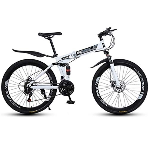 Folding Bike : JLFSDB Mountain Bike, Full Suspension Foldable MTB Bicycles, Dual Suspension And Dual Disc Brake, 26inch Spoke Wheels (Color : White, Size : 24-speed)