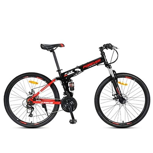 Folding Bike : JLFSDB Mountain Bike, Unisex 26 Inch Folding Bicycles, Carbon Steel Frame, 24 Speed, Fulll Suspension And Dual Disc Brake (Color : Black)