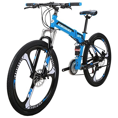 Folding Bike : JMC Folding Bike G4 21 Speed Mountain Bike 26 Inches 3-Spoke Wheels Bicycle (BLUE)