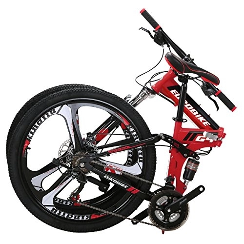 Folding Bike : JMC Folding Bike G4 21 Speed Mountain Bike 26 Inches 3-Spoke Wheels Bicycle (RED)