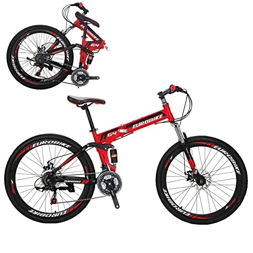 Folding Bike : JMC G4 Adult Folding Mountain BIke 26 Inch 21 Speedfor Mens and Womens MTB Bicycle (RED)