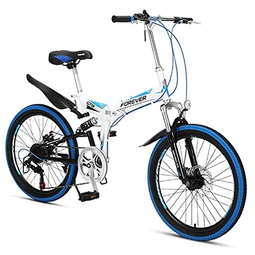 Folding Bike : Jrechio 22 Inch Cross Country Folding Mountain Bike for Teenagers Students (Color : Blue) sunyangde