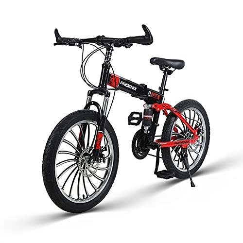 Folding Bike : Jrechio Folding Bicycle 20-inch Student Variable Speed Cross-country Mountain Bike with Double Shock Absorption for Home Office Trunk (Color : Black) sunyangde
