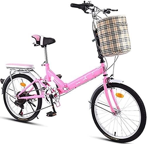 Folding Bike : Jrechio Mountain Bikes Folding Bicycle Variable Speed Male Female Adult Student City Commuter Outdoor Sport Bike with Basket Pink sunyangde