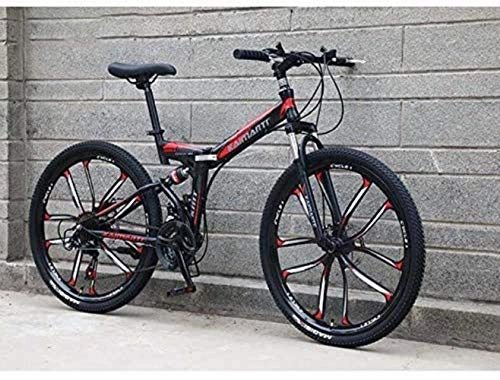 Folding Bike : Jsmhh Folding Bike Bicycle Mountain Bikes For Men Women, High Carbon Steel Frame, Full Suspension Soft Tail, Double Disc Brake, Anti-Skid Tire 5-25 (Color : D, Size : 26 inch 24 speed)