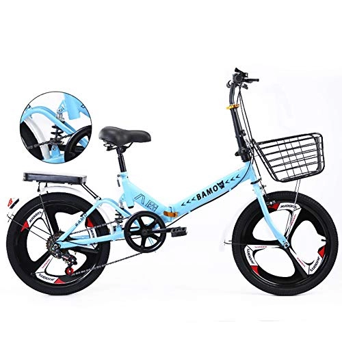 Folding Bike : JTYX 20 Inch Folding Bicycle Adult Men Women Ultralight Portable Variable Speed Student Bike Adjustable Height City Road Folding Bike with Basket and Luggage Rack