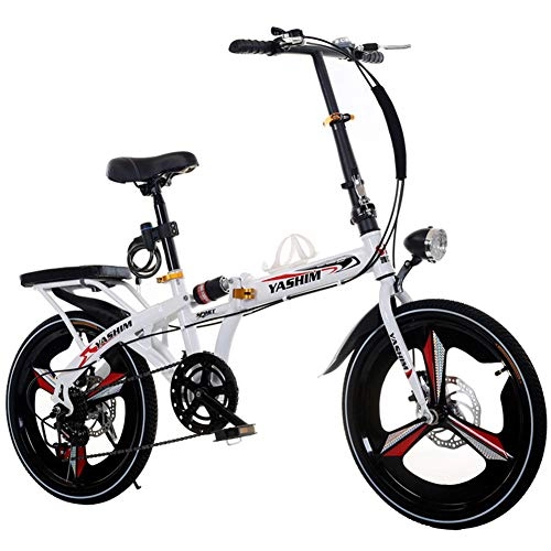 Folding Bike : JTYX Folding Bicycle 3 Cutter Wheels Variable Speed Student Bike Men Women Adult Work Lightweight Portable Mini Folding Bikes with Bicycle Headlights, 16 Inches / 20 Inches