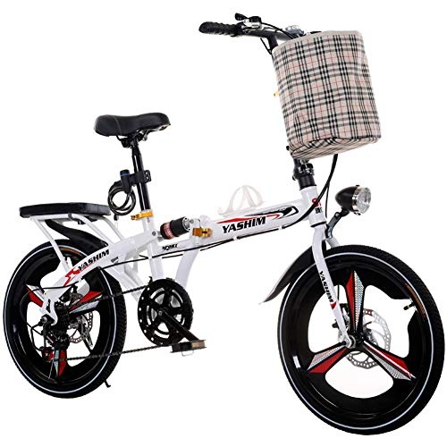 Folding Bike : JTYX Folding Bicycle Variable Speed Student Bike Men and Women Adult Work Lightweight Portable Mini Folding Bikes with Bicycle Headlights, 16 Inches / 20 Inches
