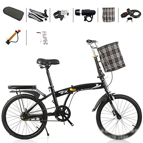 Folding Bike : JTYX Folding Bike for Adults Kids Mini Portable Bikes for Men Women Lightweight Foldable Bicycle with Basket and Frame for Student Fold Up Bikes for Ladies, 20 Inches