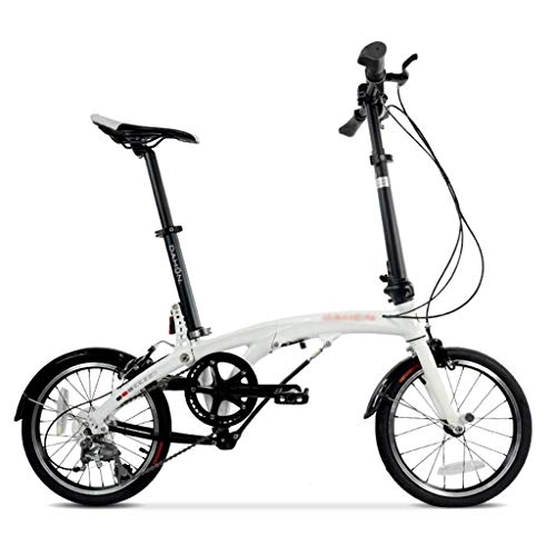 Folding Bike : Jue Folding Bikes Aluminum Alloy Shift Men's And Women's Bicycle 16-inch Wheel Variable Speed Freestyle (Color : White, Size : 16 inch)