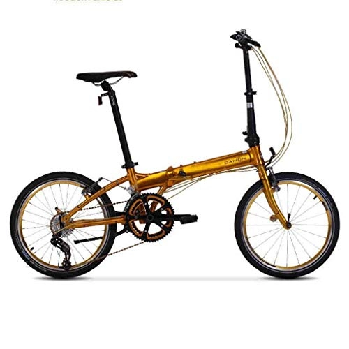 Folding Bike : Jue Folding Bikes Bicycle Folding Bicycle Unisex 20 Inch Wheel Ultra Light Portable Adult Bicycle (Color : Gold, Size : 150 * 32 * 107cm)