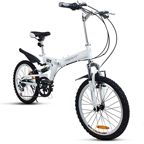 Folding Bike : Jue Folding Bikes Fast Loading Ultra-portable Bicycle Outdoor Riding Folding Bicycle High Carbon Steel Frame Double Disc Brakes Double Shock Mountain Bike (Color : White, Size : 20inches)