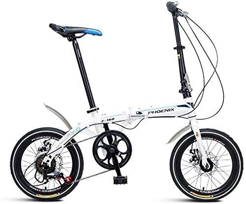 Folding Bike : Jue Folding Bikes Folding Bicycle 16 Inch Bicycle Lightweight Adult Men And Women Outdoor Folding Bicycle (Color : White, Size : 130 * 30 * 83cm) (Color : White)