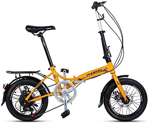 Folding Bike : Jue Folding Bikes Folding Bicycle 16 Inch Men And Women Models Lightweight Bicycle Adult Car Double Disc Brake Folding Bicycle (Color : Yellow, Size : 150 * 30 * 96cm)