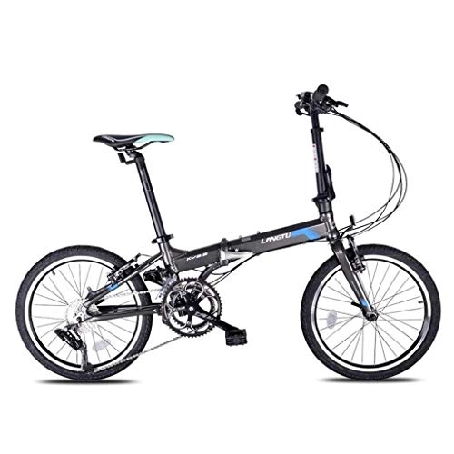 Folding Bike : Jue Folding Bikes Folding Bicycle 16-speed Aluminum Alloy Bicycle 20 Inch Adult Men And Women Student Ultra-lightweight Bicycle (Color : Gray, Size : 20inches)