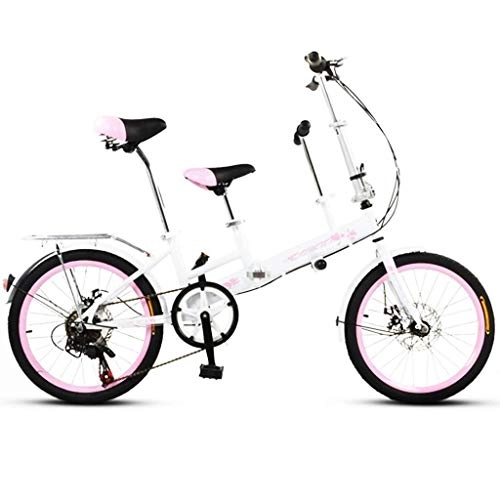 Folding Bike : Jue Folding Bikes Folding Bicycle Parent-child Bicycle Mother Car 20-inch Variable Speed Child Car Disc Brake Mother With Child Bicycle (Color : White+pink, Size : 20inches)