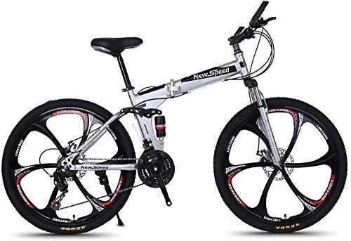 Folding Bike : June Adult Mountain Bike Folding 21 / 24 / 27 Speeds Off-Road Bike 26-inch Magnesium Alloy Wheel Bicycles With Shock Absorber Front Disc And Disc Brake, Blue, 21S Blue3