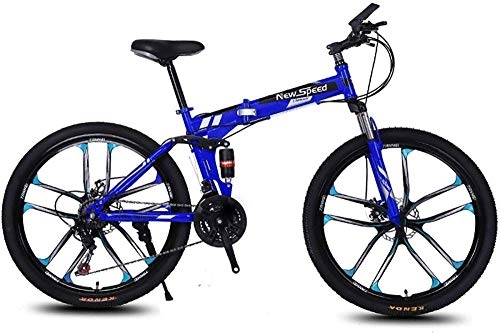 Folding Bike : June Adult Mountain Bike Folding 21 / 24 / 27 Speeds Off-Road Bike 26-inch Magnesium Alloy Wheel Bicycles With Shock Absorber Front Disc And Disc Brake, Blue, 21S Red1