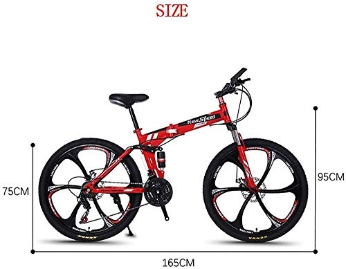 Folding Bike : June Adult Mountain Bike Folding 21 / 24 / 27 Speeds Off-Road Bike 26-inch Magnesium Alloy Wheel Bicycles With Shock Absorber Front Disc And Disc Brake, Blue, 21S Red2