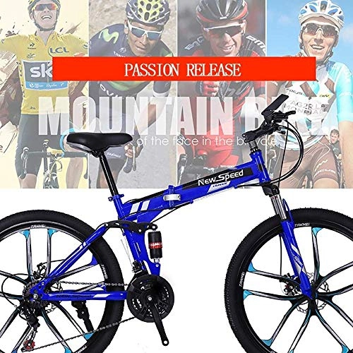 Folding Bike : June Adult Mountain Bike Folding 21 / 24 / 27 Speeds Off-Road Bike 26-inch Magnesium Alloy Wheel Bicycles With Shock Absorber Front Disc And Disc Brake, Blue, 21S White2