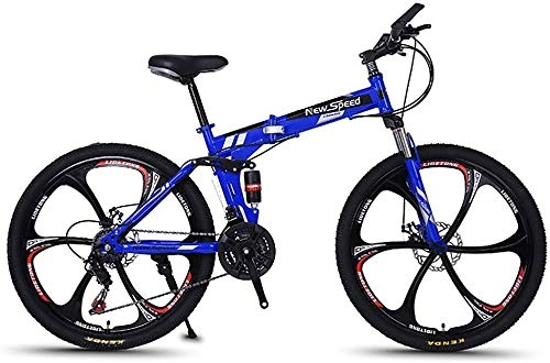 Folding Bike : June Adult Mountain Bike Folding 21 / 24 / 27 Speeds Off-Road Bike 26-inch Magnesium Alloy Wheel Bicycles With Shock Absorber Front Disc And Disc Brake, Blue, 21S White3