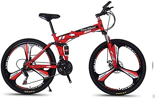 Folding Bike : June Adult Mountain Bike Folding 21 / 24 / 27 Speeds Off-Road Bike 26-inch Magnesium Alloy Wheel Bicycles With Shock Absorber Front Disc And Disc Brake, Blue, Red-24S
