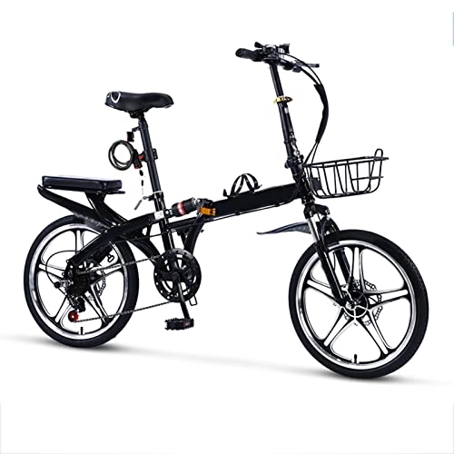 Folding Bike : JustSports1 Folding Bikes Bicycle City Tandem Folding Bicycle 16 Inch High Carbon Steel Frame Bicycle 7 Speed Dual Disc Brakes Full Suspension Bicycle for Unisex's Adult