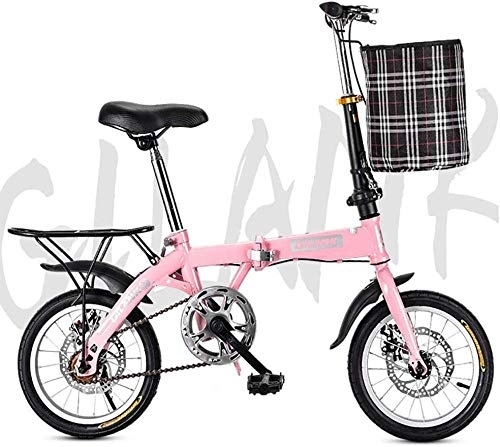 Folding Bike : JWCN 14 Inch 16 Inch 20 Inch Folding Bicycle Student Bicycle Single Speed Disc Brake Adult Compact Foldable Bike Gears Folding System Traffic Light fully assembled-20 inch_Pink Uptodate