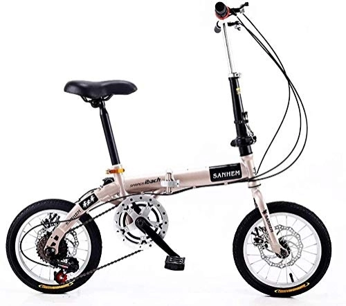 Folding Bike : JWCN 14 Inch Foldable Mini Ultralight Portable Adult Children Students Men And Women Small Wheel Variable Speed Double Disc Brake Bicycle-White Uptodate