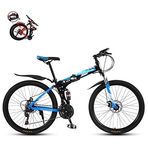 Folding Bike : JXINGY 24 / 26 Inch Mountain Bicycle Gears Dual Disc Brakes High Carbon Steel Folding Outroad Bicycles Full Suspension MTB Man Woman General Purpose