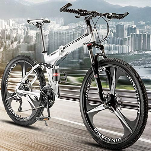 Folding Bike : JXJ 24 Inch Mountain Bike for Adult Teens, High Carbon Steel Folding Bicycles Full Suspension Mtb Bikes, 3 Spoke 21 / 24 / 27 / 30 Speed
