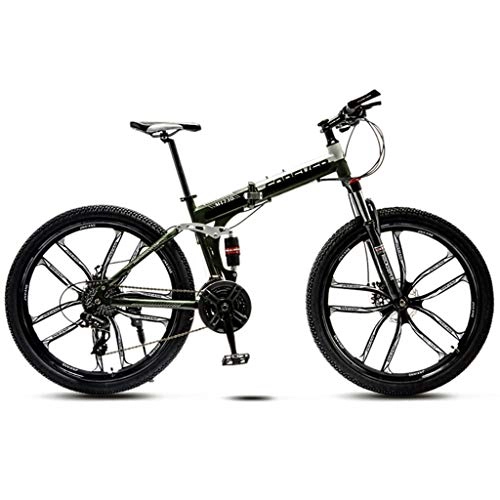 Folding Bike : JXJ 26 Inch Mountain Bike, 21 / 24 / 27 / 30 Speed 10 Spoke High Carbon Steel Full Suspension Frame Folding Bicycles for Adult Teens