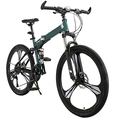 Folding Bike : JXJ 26 Inch Mountain Bike for Adult Students, 24 / 27 Speed High Carbon Steel Full Suspension Frame Folding Bicycles with Dual Disc Brake