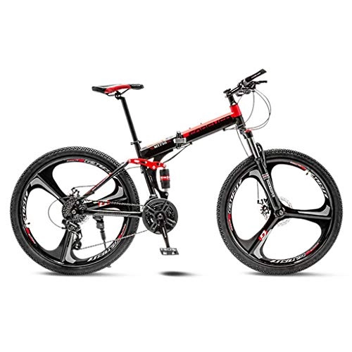 Folding Bike : JXJ Mountain Bike, 26 Inch High Carbon Steel Full Suspension Folding Bicycles with 3 Spoke 21 / 24 Speed ​​dual Disc Brakes for Adult Teens Urban Commuters