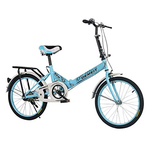 Folding Bike : JXQ-N 20 Inch Foldable Bicycle Adult Bicycle Ladies Bike High Carbon Steel Frame Student Bike (Blue)