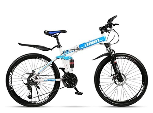 Folding Bike : JXXU Adults Folding Mountain Bike, 26 Inch Mountain Bike With 27 Speed Dual Disc Brakes Full Suspension Non-Slip, Outdoor Racing Cycling, High Carbon Steel Frame(Color:D)
