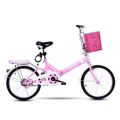 Folding Bike : JYCCH 20 Inch Folding Bike, Mini Lightweight City Foldable Bicycle Compact Suspension Bike for Adult Men And Women Teens Student Office Worker Urban Environment (Pink)