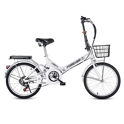 Folding Bike : JYCCH 7 Speed Folding Bike for Adult Men And Women Teens, 20 Inch Mini Lightweight Foldable Bicycle for Student Office Worker Urban Environment (White)