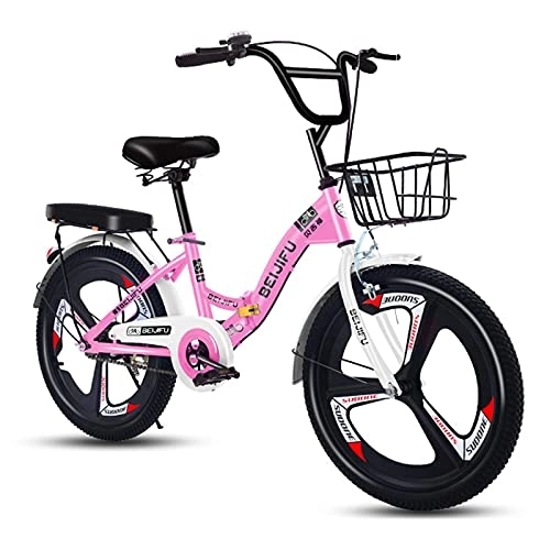 Folding Bike : JYCCH Adult Bicycle 16 / 18 / 20 / 22 Inches Foldable Bicycles for Men Woman, Carbon Steel Frame (Pink 16in)