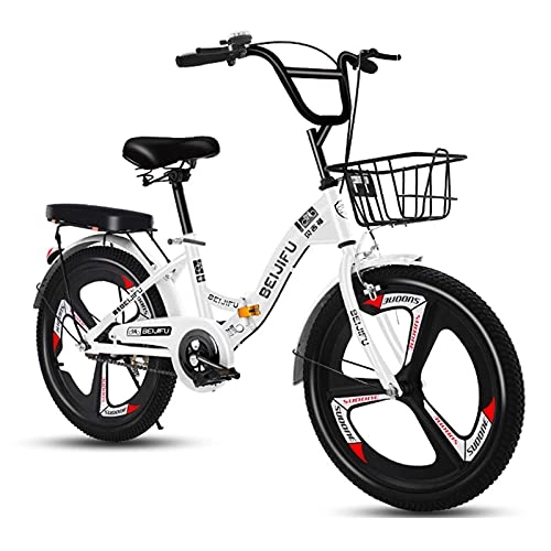Folding Bike : JYCCH Adult Bicycle 16 / 18 / 20 / 22 Inches Foldable Bicycles for Men Woman, Carbon Steel Frame (White 22in)