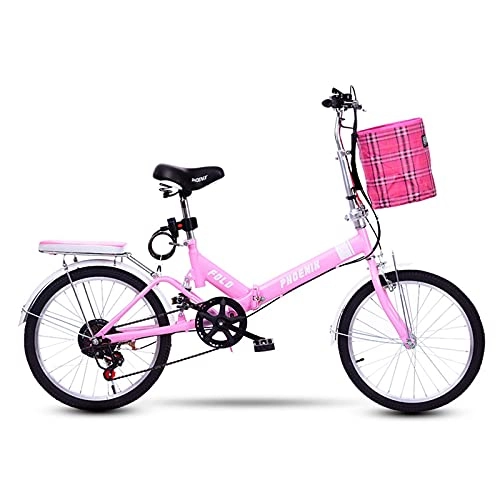 Folding Bike : JYCCH Folding Bike Mini Lightweight City Foldable Bicycle, 20 Inch Compact Suspension Bike for Adult Men And Women Teens Student Office Worker Urban Environment (Pink)